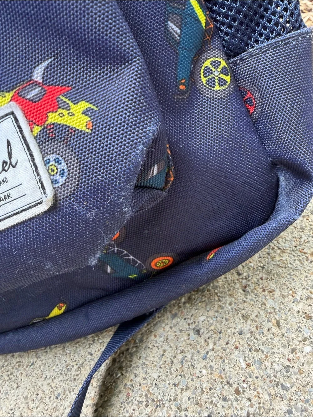Herschel Kids' Navy Backpack with Yellow Zipper and Monster Truck Print